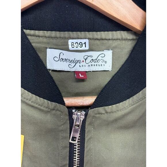 Sovereign Code Bomber Jacket Zip-Up Chest Flap Pocket Olive Green Mens Size L - Picture 3 of 14